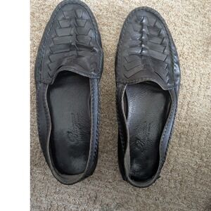 Bragano Cole Haan Mens Black Woven Leather Loafers Made in Italy Square Moc Toe